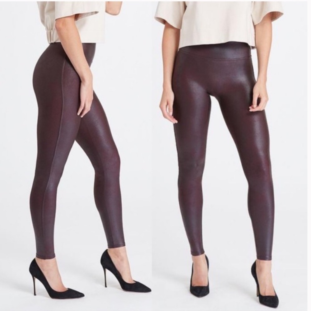 🔥Spanx Faux Leather Leggings “wine” M